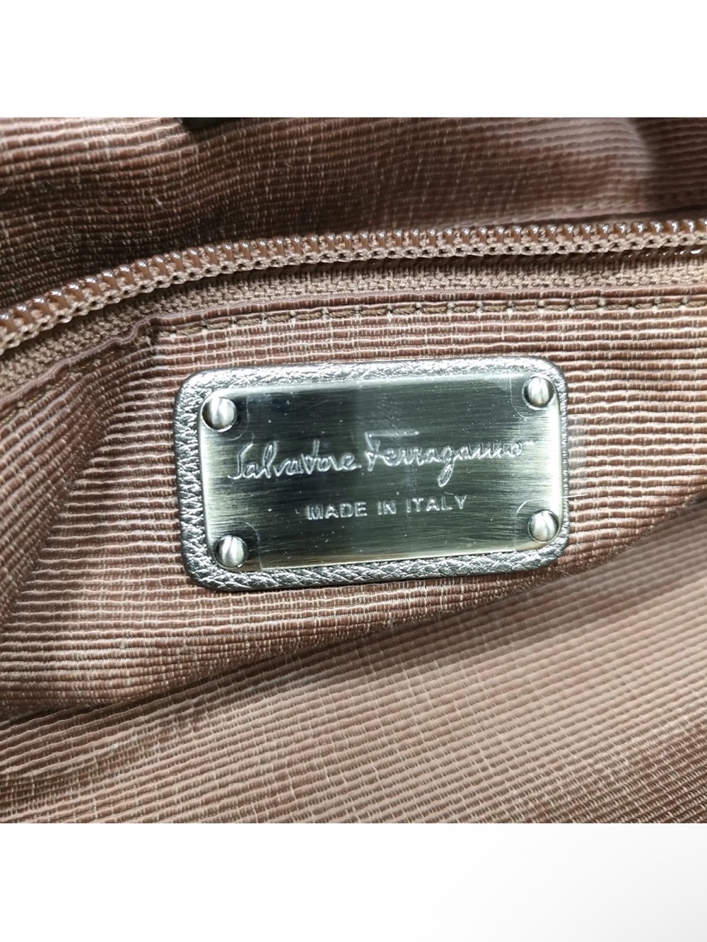 Salvatore Ferragamo Bronze Metallic Taupe Tote with Bow Detail - Picture 7 of 15
